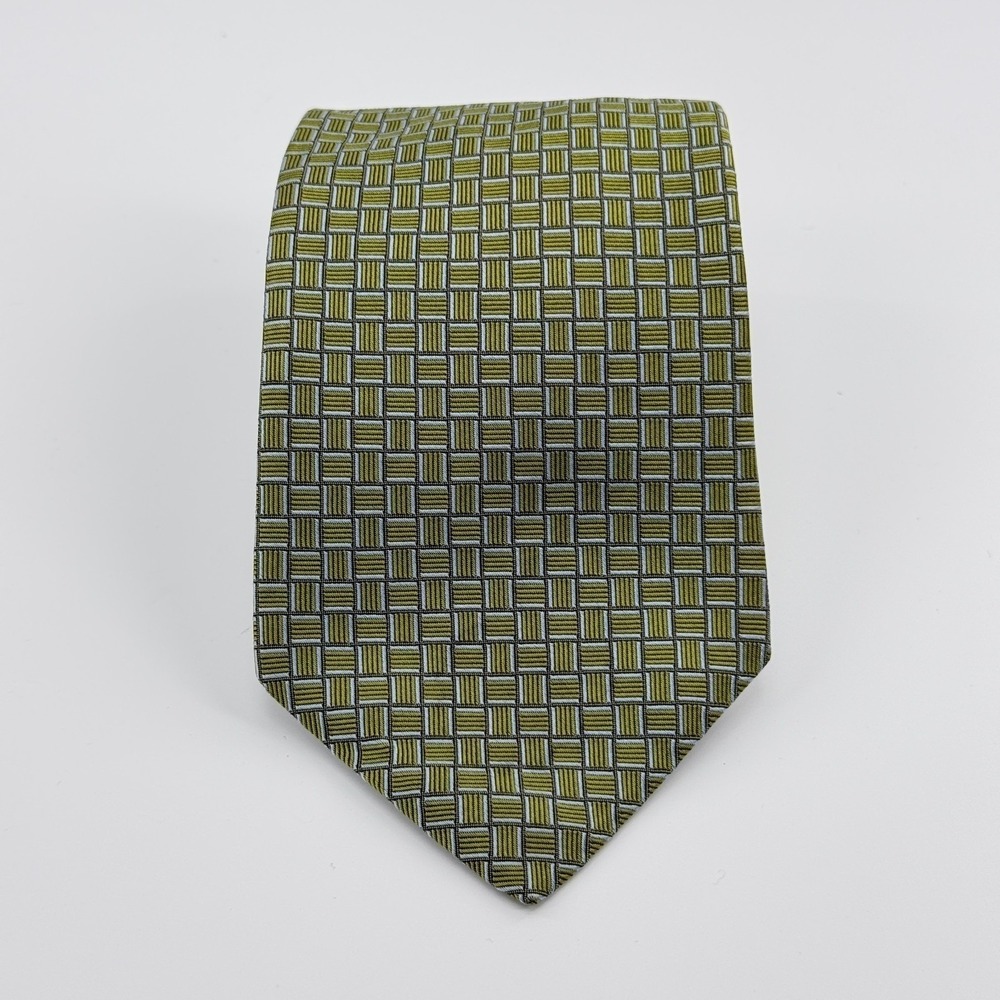 Brooks Brothers Tie Mens Green Geometric Silk Woven Italy Made USA Makers